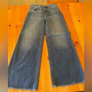 PAIGE Anessa High Waist Raw Hem Wide Leg Jeans, Size 28